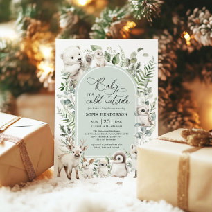 Invitation Baby shower d'hiver Sage Green Arctic Animaux