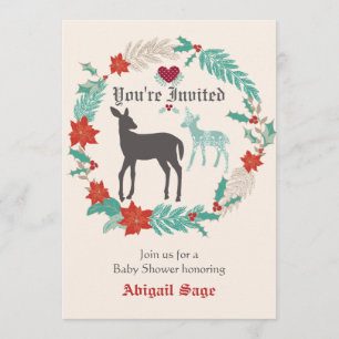 Invitation Baby shower d'hiver Silhouette Deer Folk Art