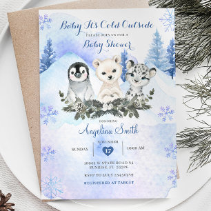 Invitation Baby shower d'hiver Silver Blue Arctic Winter Moun
