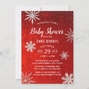 Invitation Baby shower d'hiver Silver Snowflakes Élégant roug