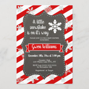 Invitation Baby shower d'hiver Snowflake   Rouge et blanc