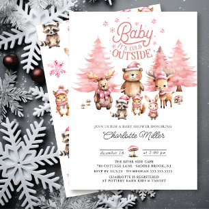 Invitation Baby shower d'hiver sur les animaux des bois