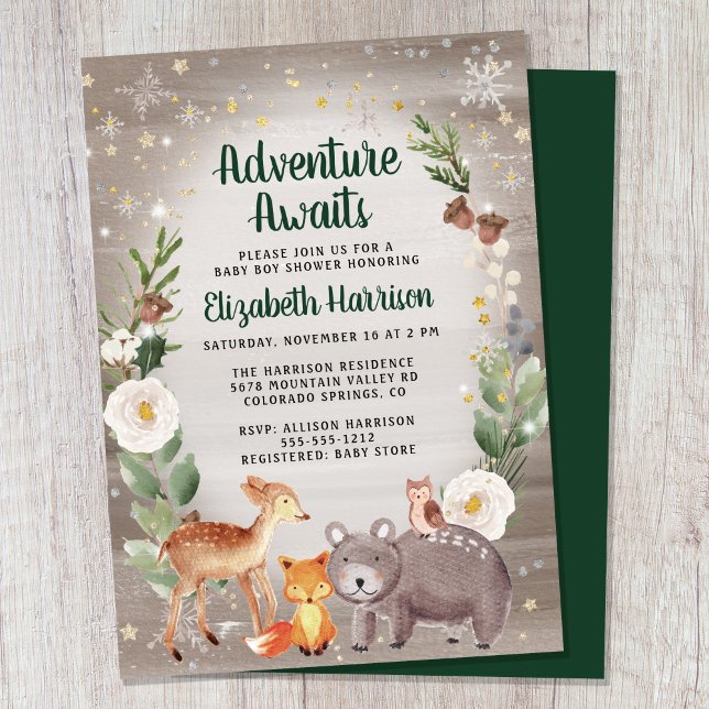 Invitation Baby shower d'hiver sur les animaux des bois (Créateur téléchargé)