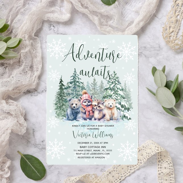 Invitation Baby shower d'hiver sur les animaux des bois (Créateur téléchargé)