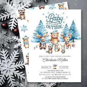 Invitation Baby shower d'hiver sur les animaux des bois