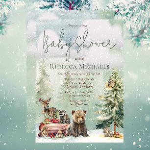 Invitation Baby shower d'hiver sur les animaux forestiers