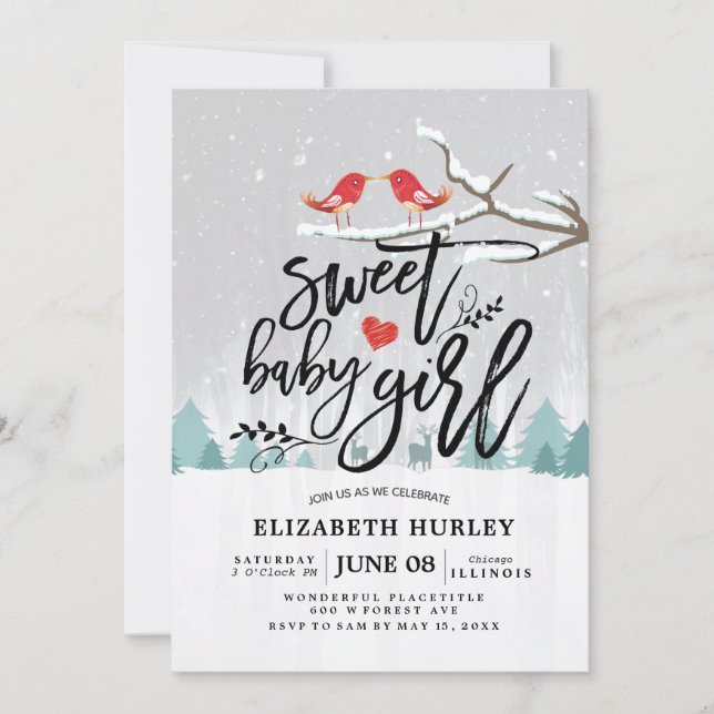 Invitation Baby shower d'hiver Sweet Baby Girl Chic scène de  (Devant)