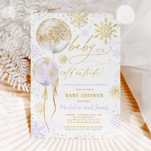 Invitation Baby shower d'hiver violet et doré