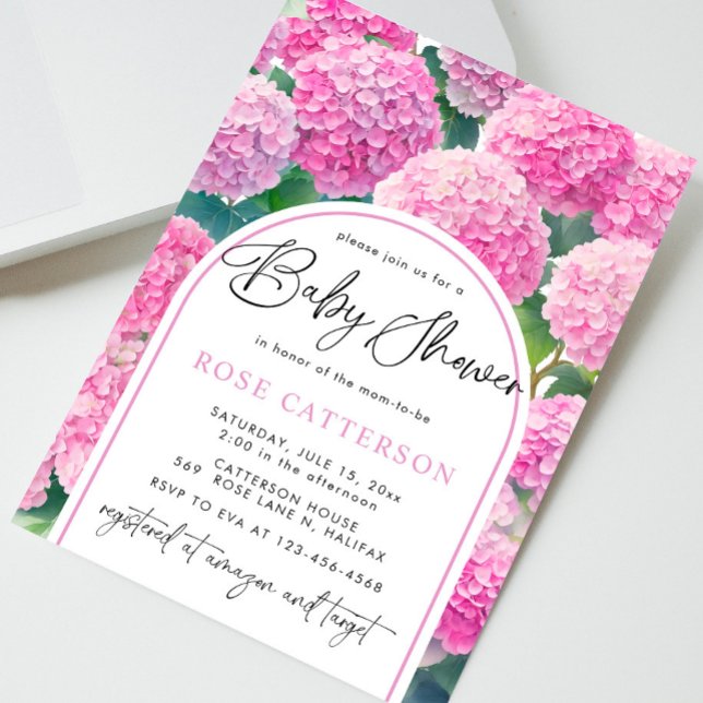 Invitation Baby shower d'Hydrangea rose pâle (Créateur téléchargé)