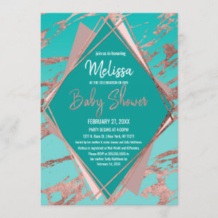 Invitation Baby shower diamant en marbre vert Turquoise or ro