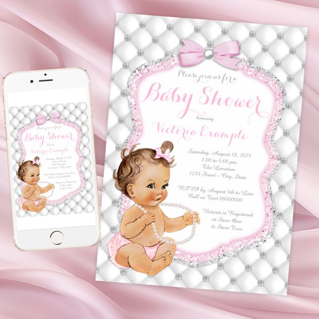Invitation Baby Shower Diamants et Perles (Pretty blush pink diamond baby shower invitation. Instant download and printed invitations available)