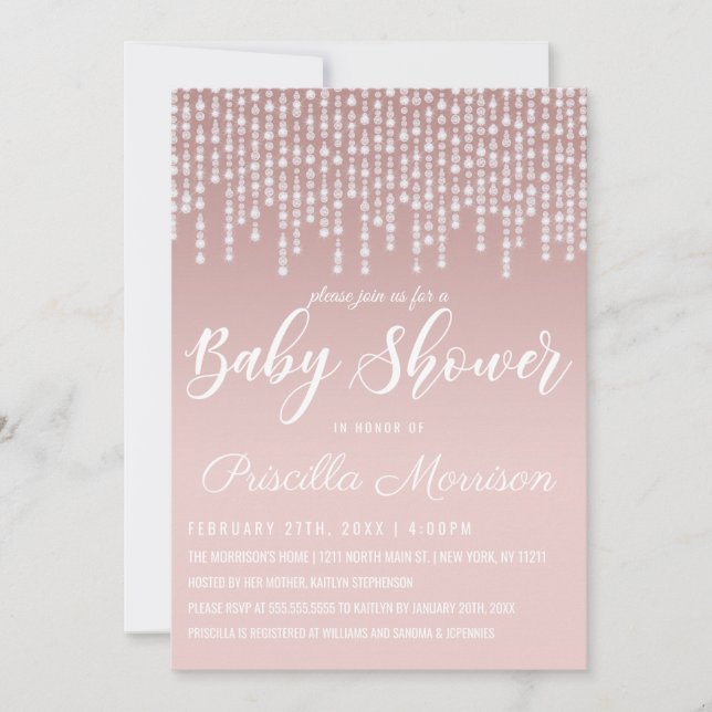 Invitation Baby shower Diamond Pink à percussion rose (Devant)