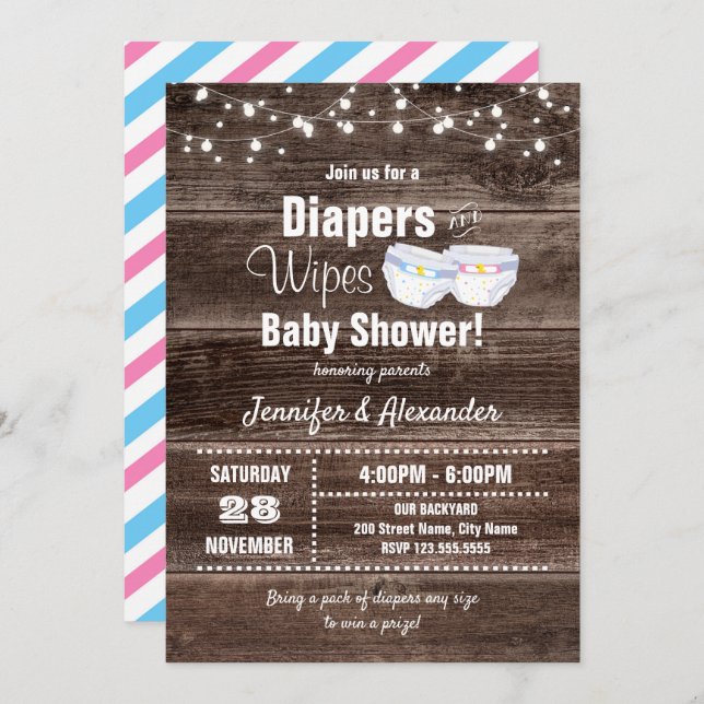 Invitation Baby shower Diapeurs et linges (Devant / Derrière)