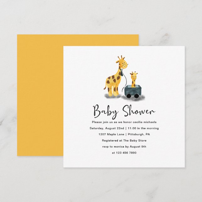 Invitation Baby shower d'illustration de la Giraffe mignonne  (Devant / Derrière)
