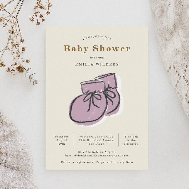 Invitation Baby shower d'illustration de nouveau-nés de bébés (Baby Booties Newborn Illustration Baby Shower Invitation)