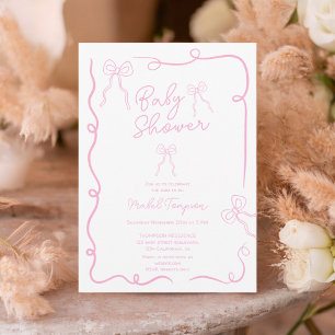 Invitation Baby shower d'illustrations en ruban des arcs rose