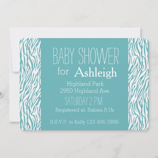 Invitation Baby shower d'impression Aqua White Zebra (Devant)