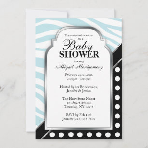 Invitation Baby shower d'impression Black Polka Dot Blue Zebr