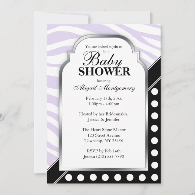 Invitation Baby shower d'impression Black Polka Dot Purple Ze (Devant)