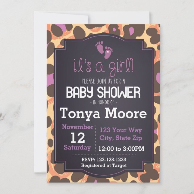 Invitation Baby shower d'impression Cheetah (Devant)
