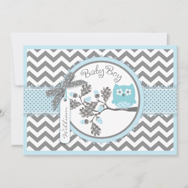 Invitation Baby shower d'impression de Blue Owl Chevron (Devant)