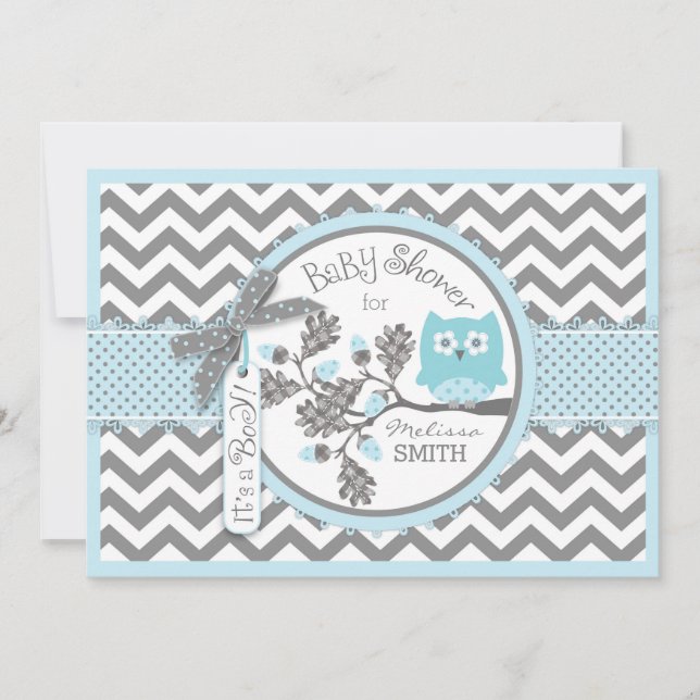 Invitation Baby shower d'impression de Blue Owl Chevron (Devant)
