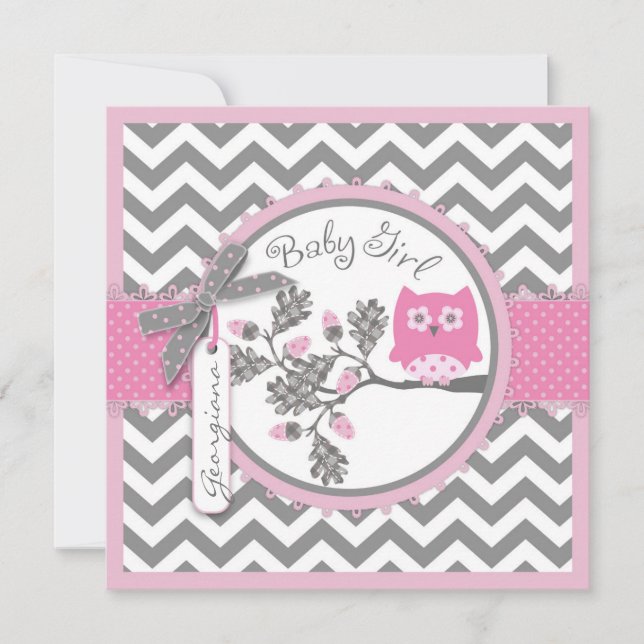 Invitation Baby shower d'impression de Chevron de hibou de (Devant)