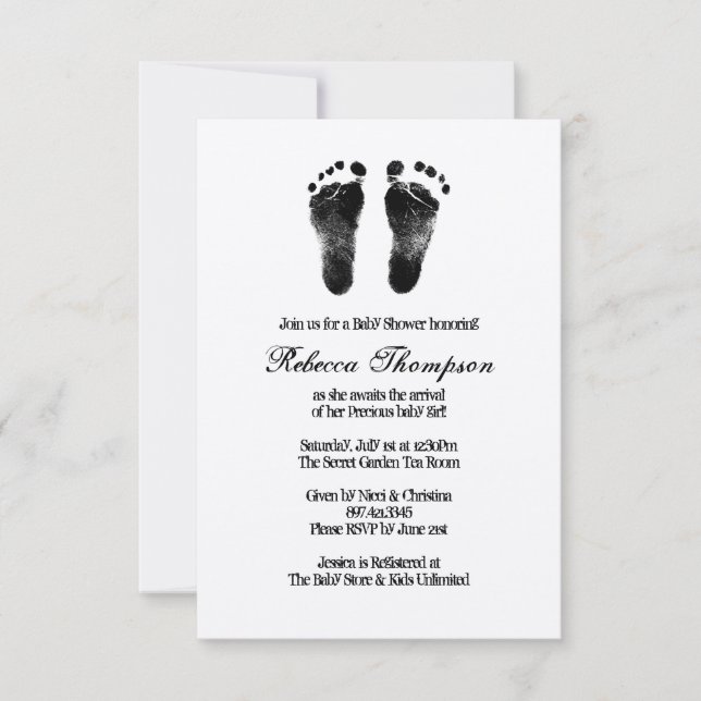 Invitation Baby shower d'impression de pieds noirs et blancs (Devant)