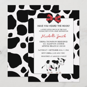 Invitation Baby shower d'impression de vaches rouges et noire