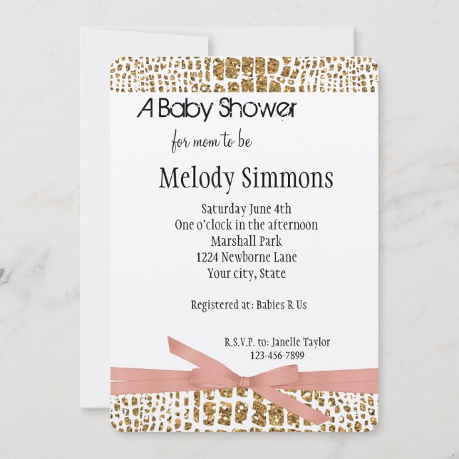 Invitation baby shower d'impression Gold Glam Faux Parties sc (Dos)