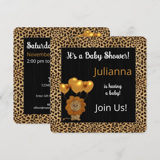 Invitation Baby shower d'impression Golden Cheetah (Devant / Derrière)