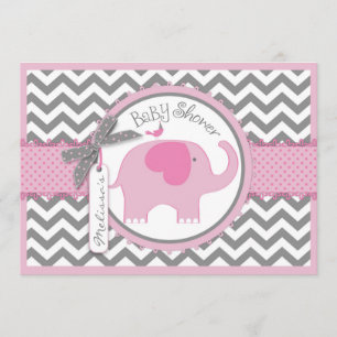 Invitation Baby shower d'impression Pink Elephant Bird et Che
