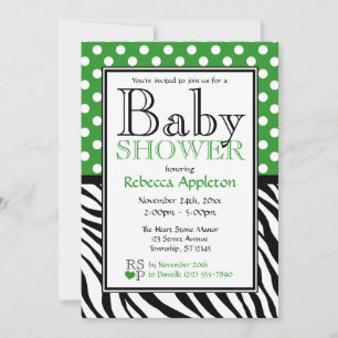 Invitation Baby shower d'impression Polka Dot Green et Zebra