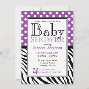 Invitation Baby shower d'impression Polka Dot Purple & Zebra