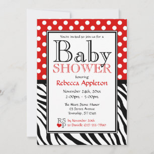 Invitation Baby shower d'impression Polka Dot Red & Zebra