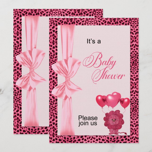 Invitation Baby shower d'impression rose Cheetah (Devant / Derrière)