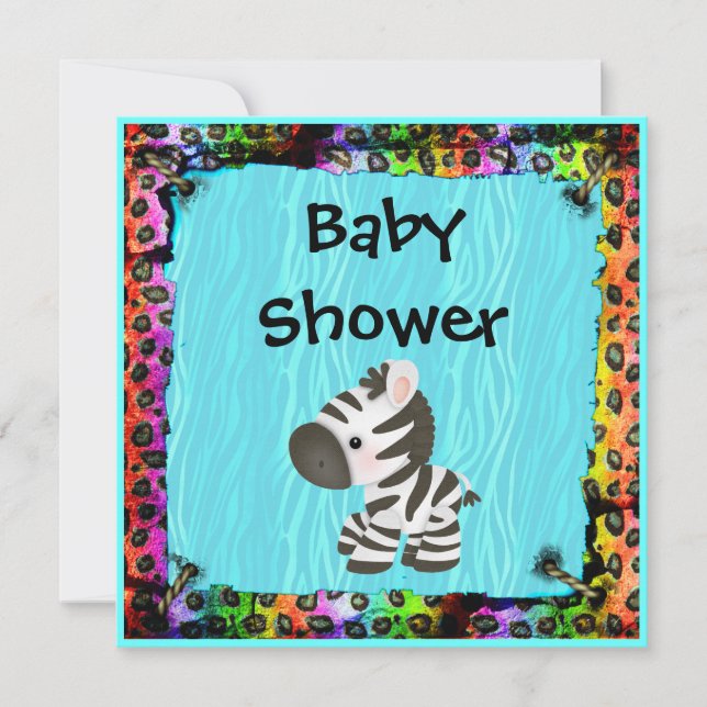 Invitation Baby shower d'impression Zebra & Funky Leopard & Z (Devant)