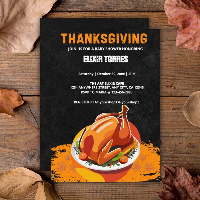 Invitation Baby Shower Dinde Rôtée de Thanksgiving sur Tablea (Créateur téléchargé)