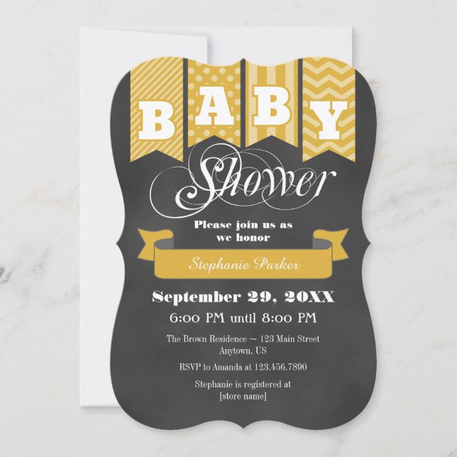 Invitation Baby shower d'indicateur Gold Chalkboar (Devant)