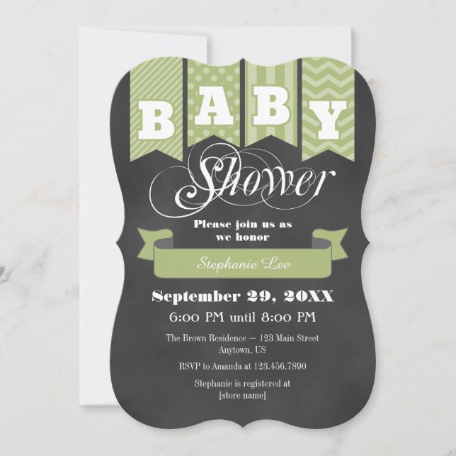 Invitation Baby shower d'indicateur Sage Green Chalkboard Inv (Devant)