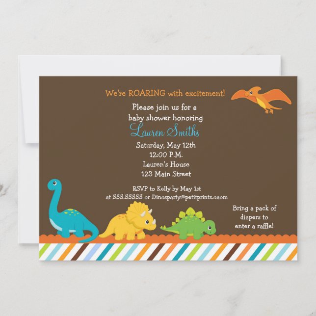 Invitation Baby shower Dino Dinosaur Boys (Devant)