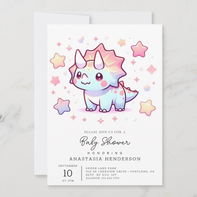 Invitation Baby shower Dino Dinosaur magique (Devant)