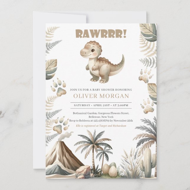 Invitation Baby shower Dino neutre pour les femmes (Devant)