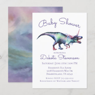 Invitation Baby shower Dinocorn   Dinosaure de licorne coloré
