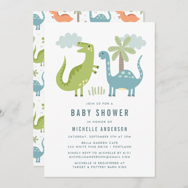 Invitation Baby shower Dinosaur (Devant / Derrière)