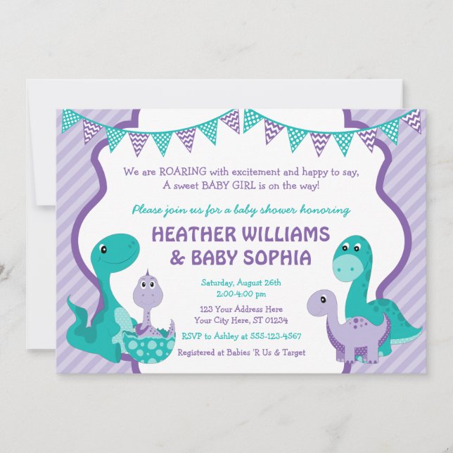 Invitation Baby shower Dinosaur avec enveloppes (Devant)