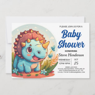 Invitation Baby shower Dinosaur Boy Digital Blue Custom