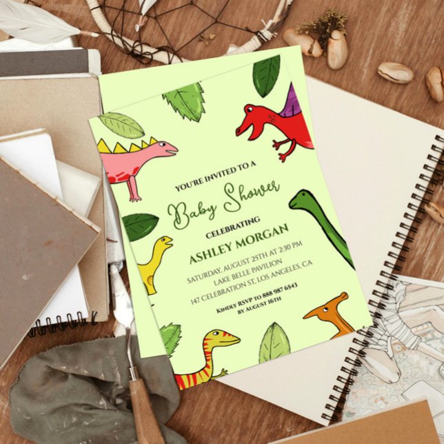 Invitation Baby shower Dinosaur Doodle mignon (Créateur téléchargé)