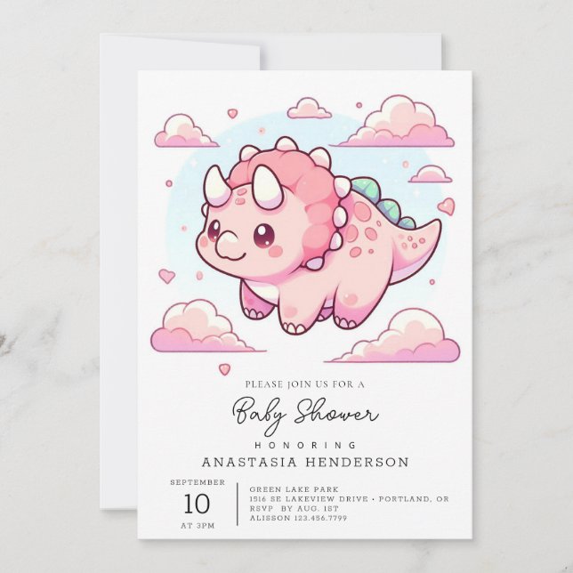 Invitation Baby shower Dinosaur Enchanté Moderne (Devant)