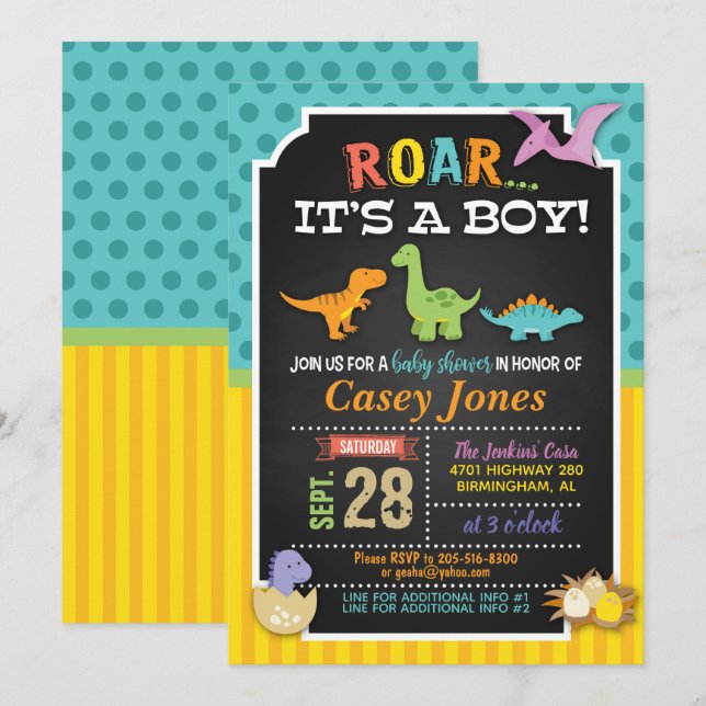 Invitation Baby shower Dinosaur - Garçon (Devant / Derrière)